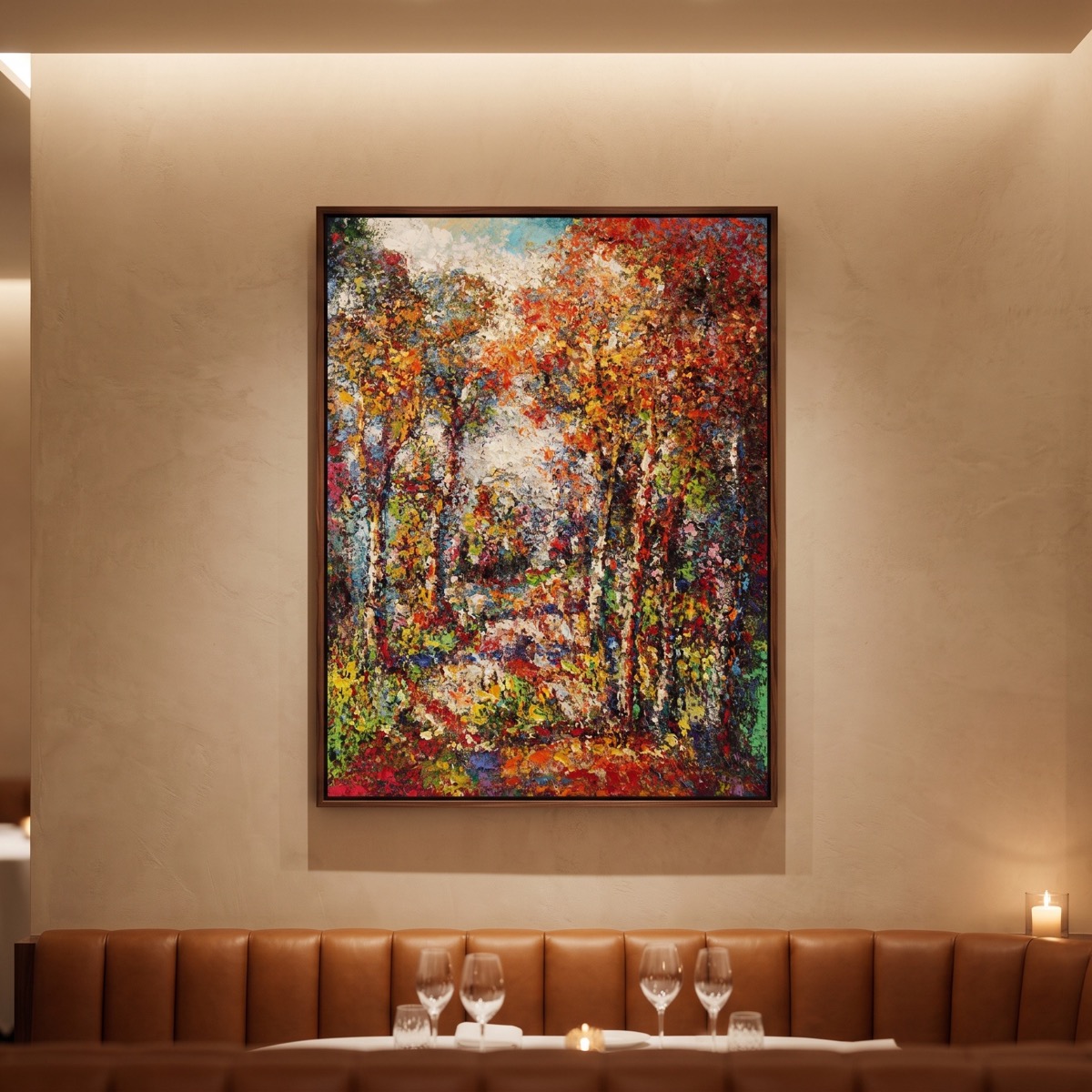 Prism of Time artwork in a fine dining restaurant