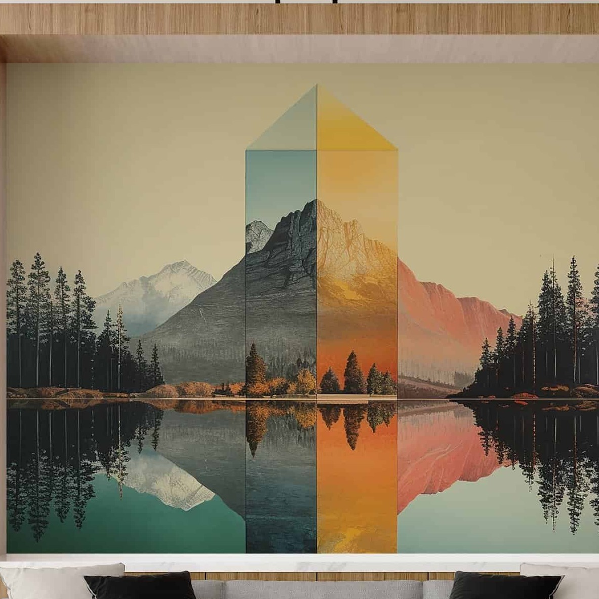 Tranquil Valley wall covering in a hotel room setting